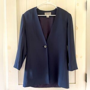 Adrianna Papell Silk Evening Navy Blue Blazer Jacket with Structured Shoulders 8